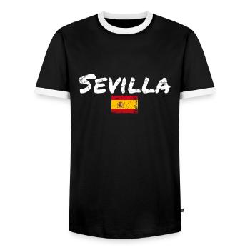 Sevilla Vintage Spanien Spanische Flagge Spanier - Männer Kontrast-T-Shirt - Schwarz/Weiß - Vorne - AI Model Female 172 light (172cm) & AI Model Male 178 light (178cm)