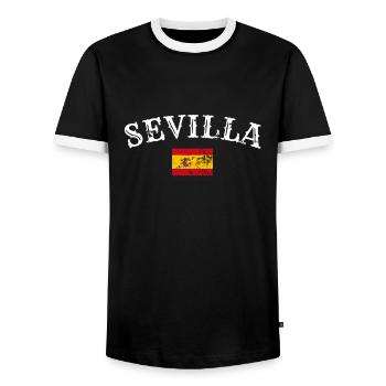 Sevilla Vintage Spanien Spanische Flagge Spanier - Männer Kontrast-T-Shirt - Schwarz/Weiß - Vorne - AI Model Female 172 light (172cm) & AI Model Male 178 light (178cm)