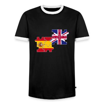 Spain UK Flag British Spanish - Men's Ringer Shirt - black/white - Front - AI Model Female 172 light (172cm) & AI Model Male 178 light (178cm)