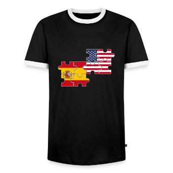 Spanien USA Flagge Amerikaner Spanier - Männer Kontrast-T-Shirt - Schwarz/Weiß - Vorne - AI Model Female 172 light (172cm) & AI Model Male 178 light (178cm)
