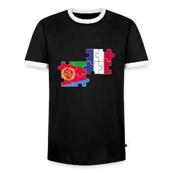 Eritrea France Flag French Eritrean - Men's Ringer Shirt - black/white - Front - AI Model Female 172 light (172cm) & AI Model Male 178 light (178cm)