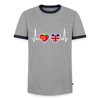 Eritrea UK Heartbeat Flag British Eritrean - Men's Ringer Shirt - grey/navy  - Front - AI Model Female 172 light (172cm) & AI Model Male 178 light (178cm)