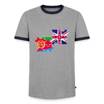 Eritrea UK Flag British Eritrean - Men's Ringer Shirt - grey/navy  - Front - AI Model Female 172 light (172cm) & AI Model Male 178 light (178cm)