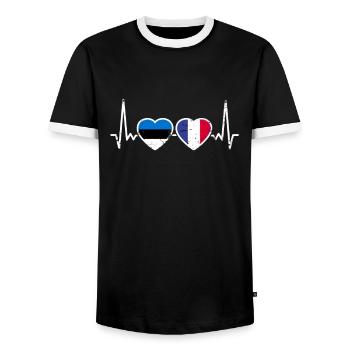 Estland Frankreich Vintage Herzschlag Flagge Este - Männer Kontrast-T-Shirt - Schwarz/Weiß - Vorne - AI Model Female 172 light (172cm) & AI Model Male 178 light (178cm)