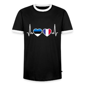 Estonie France Heartbeat Flag Este - T-shirt contrasté Homme - noir/blanc - Devant - AI Model Female 172 light (172cm) & AI Model Male 178 light (178cm)