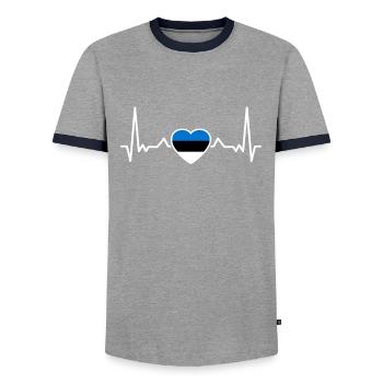 Estonie Heartbeat Drapeau Este - T-shirt contrasté Homme - gris/marine  - Devant - AI Model Female 172 light (172cm) & AI Model Male 178 light (178cm)