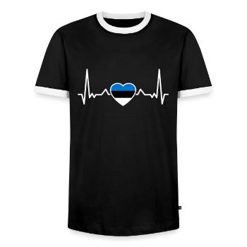 Estonie Heartbeat Drapeau Este - T-shirt contrasté Homme - noir/blanc - Devant - AI Model Female 172 light (172cm) & AI Model Male 178 light (178cm)