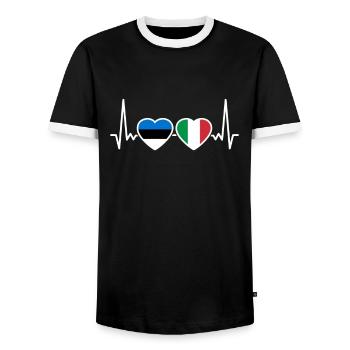 Estonia Italy Heartbeat Flag Italian Este - Men's Ringer Shirt - black/white - Front - AI Model Female 172 light (172cm) & AI Model Male 178 light (178cm)