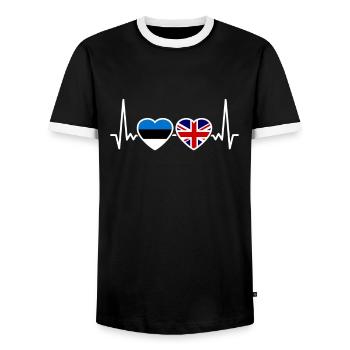 Estland UK Herzschlag Flagge Britisch Estnisch - Männer Kontrast-T-Shirt - Schwarz/Weiß - Vorne - AI Model Female 172 light (172cm) & AI Model Male 178 light (178cm)