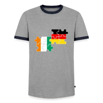 Ivory Coast Germany Flag German Ivorian - Men's Ringer Shirt - grey/navy  - Front - AI Model Female 172 light (172cm) & AI Model Male 178 light (178cm)