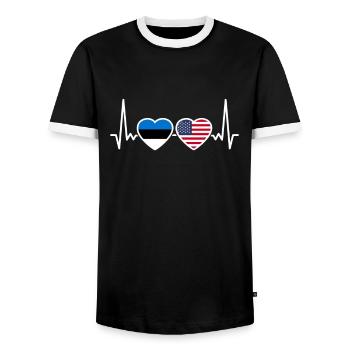 Estonia USA Heartbeat Flag Estonian - Men's Ringer Shirt - black/white - Front - AI Model Female 172 light (172cm) & AI Model Male 178 light (178cm)