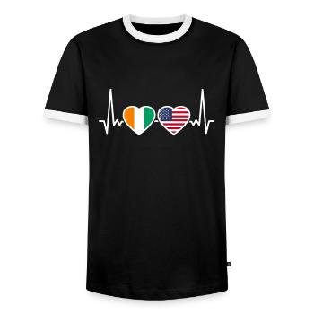 Côte d’Ivoire USA Heartbeat Flag Ivoirien - T-shirt contrasté Homme - noir/blanc - Devant - AI Model Female 172 light (172cm) & AI Model Male 178 light (178cm)