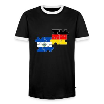 El Salvador Germany Flag German - Men's Ringer Shirt - black/white - Front - AI Model Female 172 light (172cm) & AI Model Male 178 light (178cm)