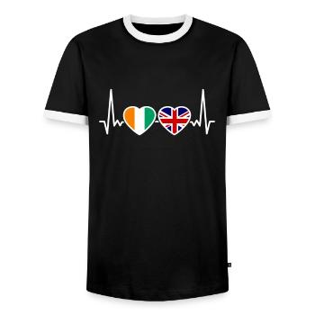 Côte d'Ivoire UK Heartbeat Flag Ivorian - Men's Ringer Shirt - black/white - Front - AI Model Female 172 light (172cm) & AI Model Male 178 light (178cm)