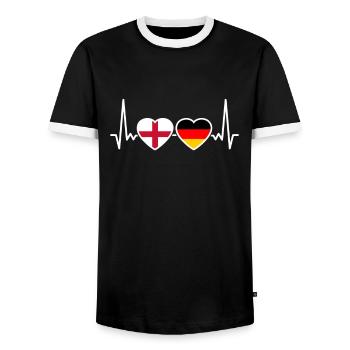 England Germany Heartbeat Flag English - Men's Ringer Shirt - black/white - Front - AI Model Female 172 light (172cm) & AI Model Male 178 light (178cm)