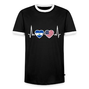El Salvador USA Vintage Heartbeat Flag - Men's Ringer Shirt - black/white - Front - AI Model Female 172 light (172cm) & AI Model Male 178 light (178cm)