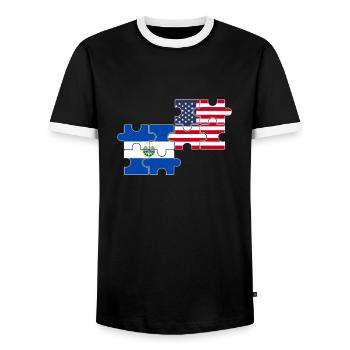 El Salvador États-Unis Drapeau Américain - T-shirt contrasté Homme - noir/blanc - Devant - AI Model Female 172 light (172cm) & AI Model Male 178 light (178cm)