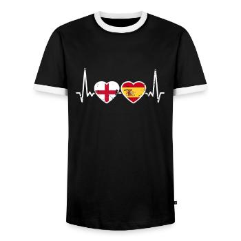 Angleterre Espagne Vintage Heartbeat drapeau - T-shirt contrasté Homme - noir/blanc - Devant - AI Model Female 172 light (172cm) & AI Model Male 178 light (178cm)