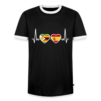 Zimbabwe, Espagne, Heartbeat, Drapeau, Zimbabwéen - T-shirt contrasté Homme - noir/blanc - Devant - AI Model Female 172 light (172cm) & AI Model Male 178 light (178cm)