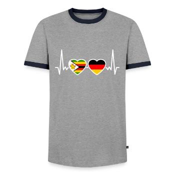 Zimbabwe Germany Heartbeat Flag Zimbabwean - Men's Ringer Shirt - grey/navy  - Front - AI Model Female 172 light (172cm) & AI Model Male 178 light (178cm)