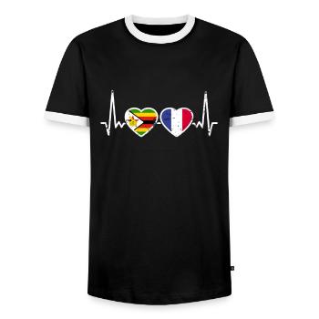 Zimbabwe France Vintage Heartbeat drapeau - T-shirt contrasté Homme - noir/blanc - Devant - AI Model Female 172 light (172cm) & AI Model Male 178 light (178cm)