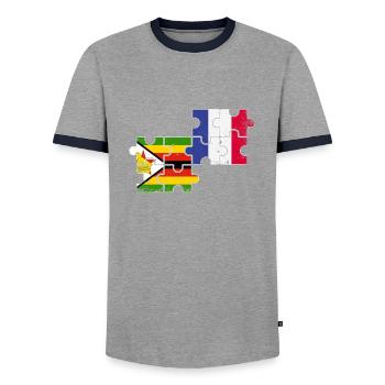 Zimbabwe France Vintage Flag Zimbabwean - Men's Ringer Shirt - grey/navy  - Front - AI Model Female 172 light (172cm) & AI Model Male 178 light (178cm)