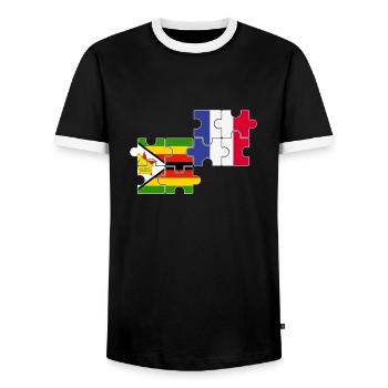 Zimbabwe France Drapeau Zimbabwéen - T-shirt contrasté Homme - noir/blanc - Devant - AI Model Female 172 light (172cm) & AI Model Male 178 light (178cm)