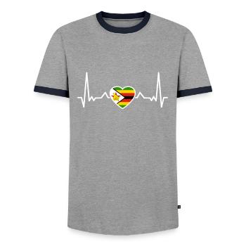 Zimbabwe Heartbeat Zimbabwean Flag Zimbabwean - Men's Ringer Shirt - grey/navy  - Front - AI Model Female 172 light (172cm) & AI Model Male 178 light (178cm)