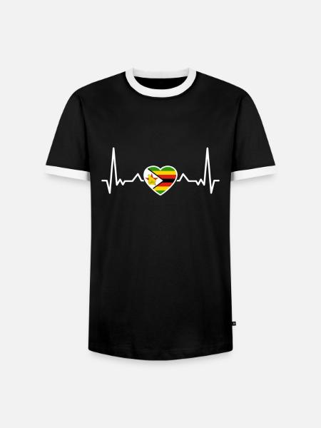 Zimbabwe Heartbeat Drapeau zimbabwéen Zimbabwéen - T-shirt contrasté Homme - noir/blanc