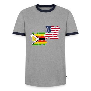 Zimbabwe, USA, flag, American, Zimbabwean - Men's Ringer Shirt - grey/navy  - Front - AI Model Female 172 light (172cm) & AI Model Male 178 light (178cm)