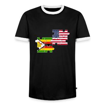 Zimbabwe, Etats-Unis, drapeau, Américain, Zimbabwéen - T-shirt contrasté Homme - noir/blanc - Devant - AI Model Female 172 light (172cm) & AI Model Male 178 light (178cm)