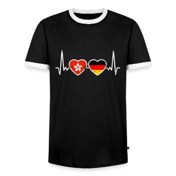 Hong Kong Germany Vintage Heartbeat Flag - Men's Ringer Shirt - black/white - Front - AI Model Female 172 light (172cm) & AI Model Male 178 light (178cm)