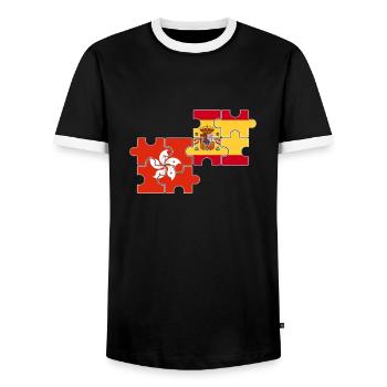 Hong Kong Spain Flag Hong Kong - Men's Ringer Shirt - black/white - Front - AI Model Female 172 light (172cm) & AI Model Male 178 light (178cm)