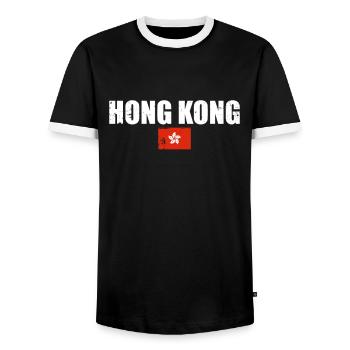 Hong Kong Vintage Flag Hong Kong Hong Kong - Men's Ringer Shirt - black/white - Front - AI Model Female 172 light (172cm) & AI Model Male 178 light (178cm)