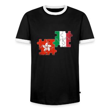 Hong Kong Italie Vintage drapeau Hong Kong - T-shirt contrasté Homme - noir/blanc - Devant - AI Model Female 172 light (172cm) & AI Model Male 178 light (178cm)