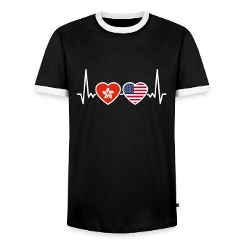 Hong Kong USA Heartbeat Flag Hong Konger - T-shirt contrasté Homme - noir/blanc - Devant - AI Model Female 172 light (172cm) & AI Model Male 178 light (178cm)