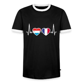 Luxemburg Frankreich Vintage Herzschlag Flagge - Männer Kontrast-T-Shirt - Schwarz/Weiß - Vorne - AI Model Female 172 light (172cm) & AI Model Male 178 light (178cm)