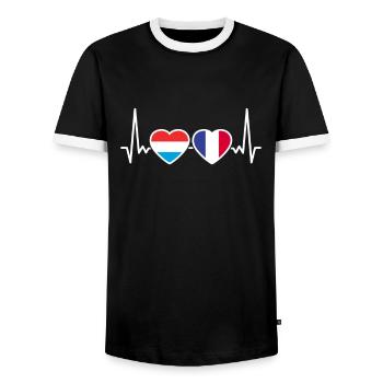 Luxembourg France Heartbeat Flag Luxembourger - T-shirt contrasté Homme - noir/blanc - Devant - AI Model Female 172 light (172cm) & AI Model Male 178 light (178cm)