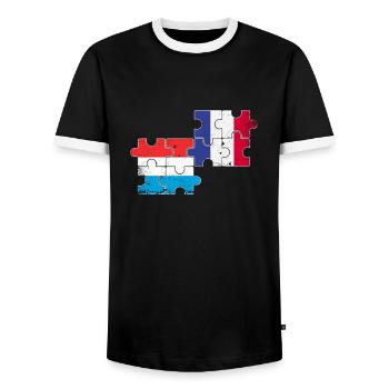 Luxembourg France Vintage Flag Luxembourger - Men's Ringer Shirt - black/white - Front - AI Model Female 172 light (172cm) & AI Model Male 178 light (178cm)