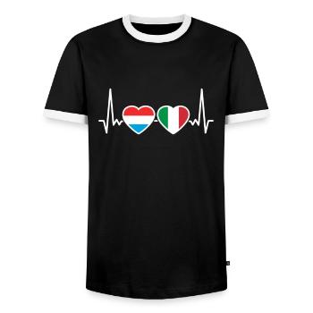 Luxembourg Italie Heartbeat Flag Luxembourgeois - T-shirt contrasté Homme - noir/blanc - Devant - AI Model Female 172 light (172cm) & AI Model Male 178 light (178cm)