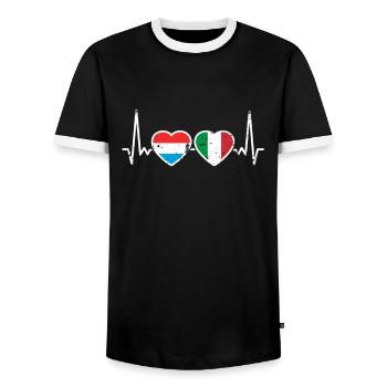 Luxemburg Italien Vintage Herzschlag Flagge - Männer Kontrast-T-Shirt - Schwarz/Weiß - Vorne - AI Model Female 172 light (172cm) & AI Model Male 178 light (178cm)