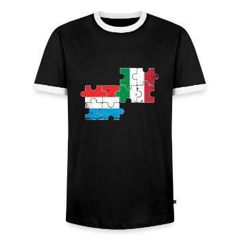 Luxembourg Italie Heartbeat Flag Luxembourgeois - T-shirt contrasté Homme - noir/blanc - Devant - AI Model Female 172 light (172cm) & AI Model Male 178 light (178cm)