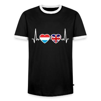 Luxembourg UK Heartbeat Flag Luxembourgeois britannique - T-shirt contrasté Homme - noir/blanc - Devant - AI Model Female 172 light (172cm) & AI Model Male 178 light (178cm)