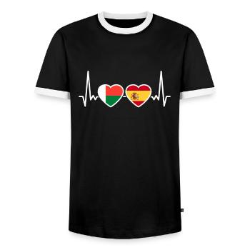 Madagascar Spain Heartbeat Flag Malagasy - Men's Ringer Shirt - black/white - Front - AI Model Female 172 light (172cm) & AI Model Male 178 light (178cm)