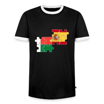 Madagascar Spain Flag Spanish Malagasy - Men's Ringer Shirt - black/white - Front - AI Model Female 172 light (172cm) & AI Model Male 178 light (178cm)