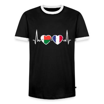 Madagascar France Vintage Heartbeat Flag - Men's Ringer Shirt - black/white - Front - AI Model Female 172 light (172cm) & AI Model Male 178 light (178cm)