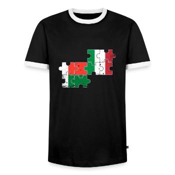 Madagascar Italy Vintage Flag Malagasy - Men's Ringer Shirt - black/white - Front - AI Model Female 172 light (172cm) & AI Model Male 178 light (178cm)