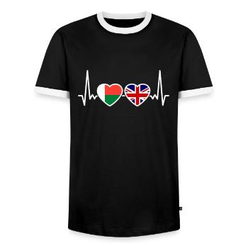 Madagascar UK Heartbeat Flag British Malagasy - Men's Ringer Shirt - black/white - Front - AI Model Female 172 light (172cm) & AI Model Male 178 light (178cm)