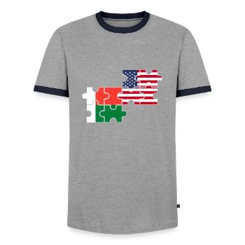 Madagascar USA Drapeau Américain Malgache - T-shirt contrasté Homme - gris/marine  - Devant - AI Model Female 172 light (172cm) & AI Model Male 178 light (178cm)