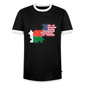 Madagascar USA Flag American Malagasy - Men's Ringer Shirt - black/white - Front - AI Model Female 172 light (172cm) & AI Model Male 178 light (178cm)